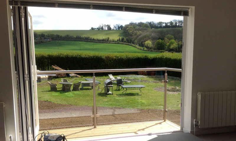 A tailored, balcony overlooking the country side